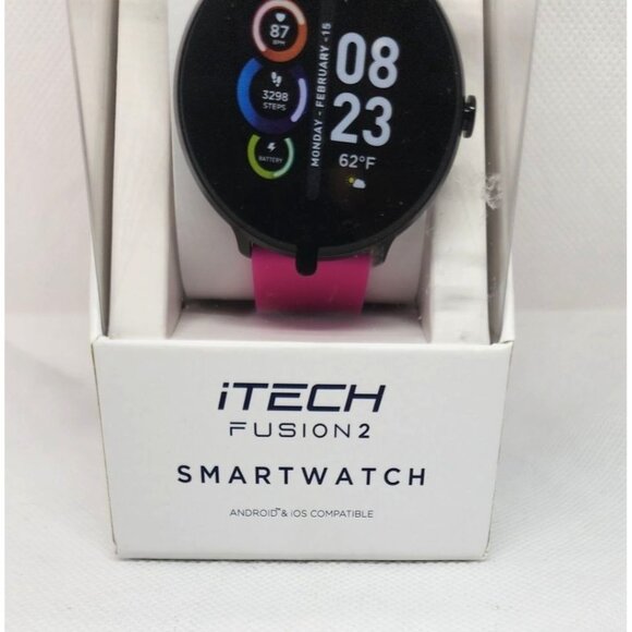 iTech Fusion 2 Smartwatch: Durable & Lightweight | Hot Pink Band | Android & iOS - Picture 9 of 16